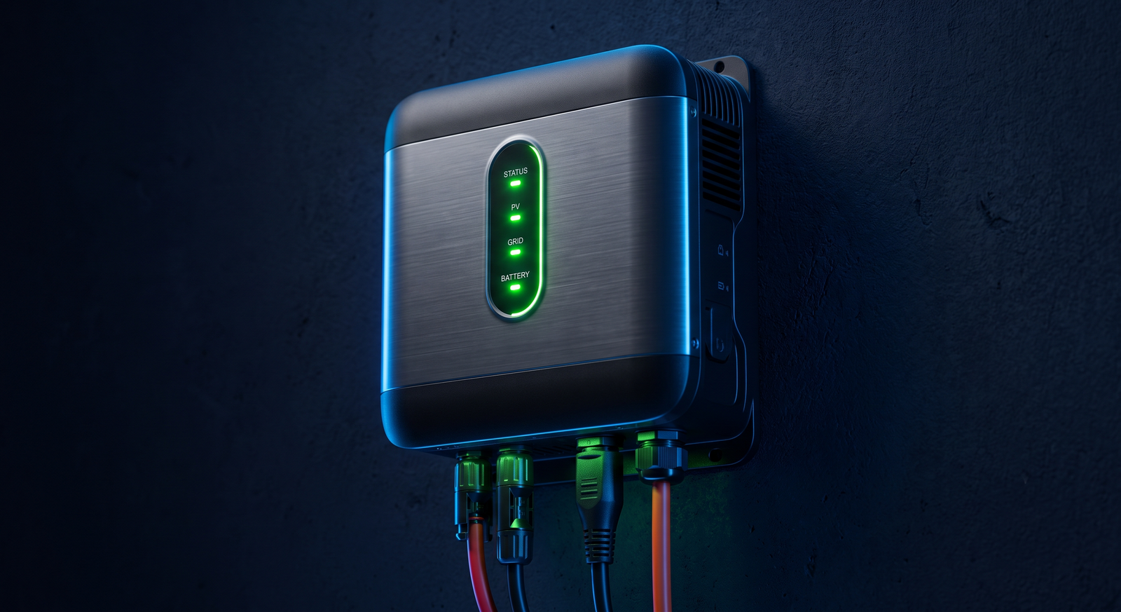 Invertor hibrid high-voltage montat pe perete, cu indicatoare LED verzi de stare